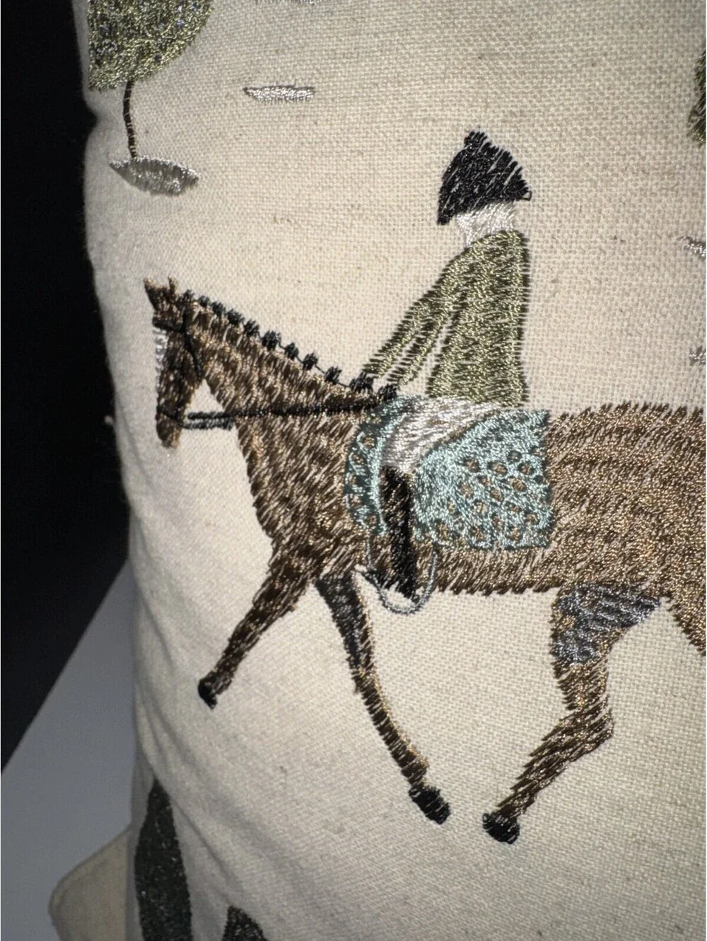 Retreat by Secret Celebrity Embroidered Horse Equestrian Decorative Pillow Beige